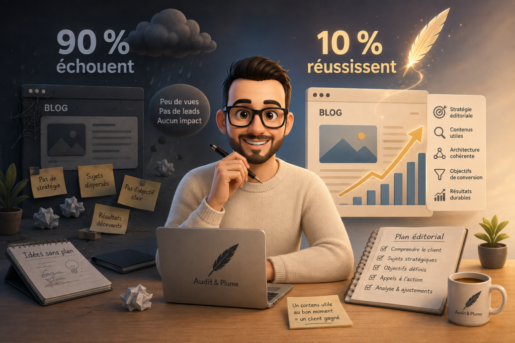 Illustration d'un blog d'entreprise qui échoue versus qui convertit